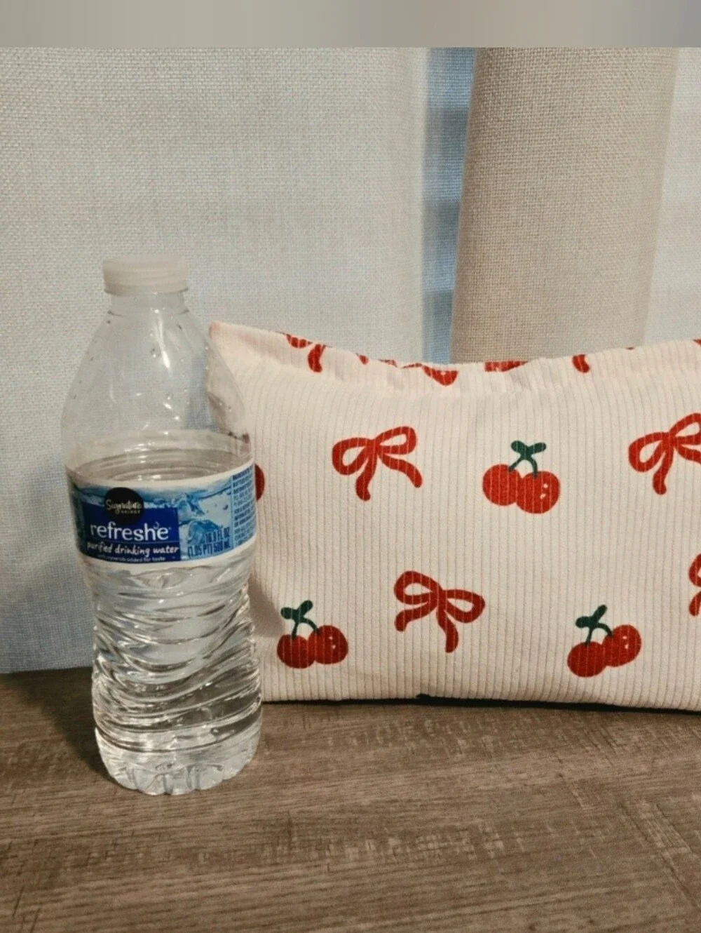 2 Pcs Cherry & Bow Corduroy Makeup Bag  Cream Cosmetic Pouch NWOT